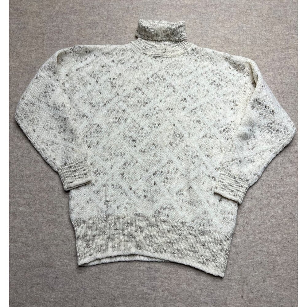 Vintage Liz Claiborne Cream Turtleneck Sweater Wool Blend Neutral 90s Medium - Picture 1 of 7